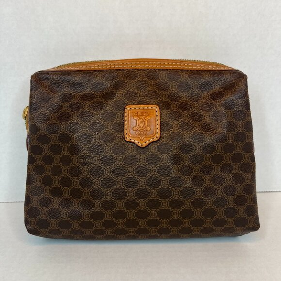 Authentic Celine Pouch Vintage Macadam Pattern Clutch Bag - Brown - Picture 1 of 16